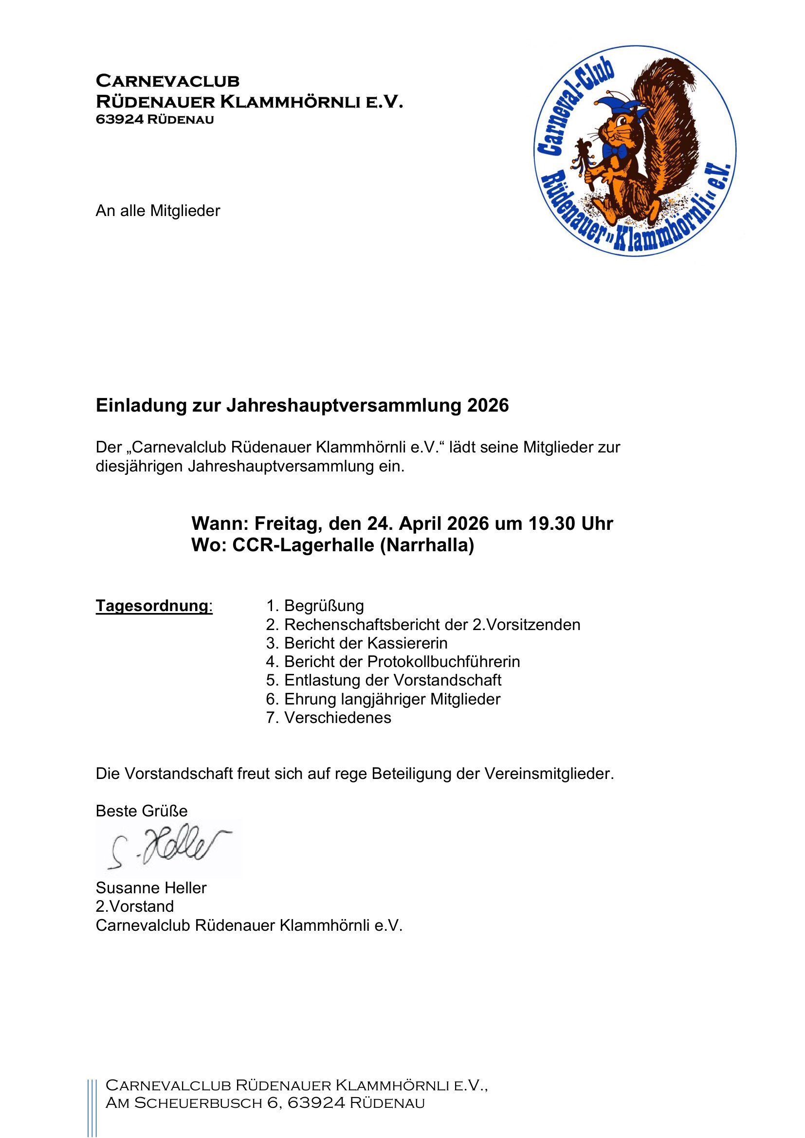 Einladung Jahreshauptversammlung 2026